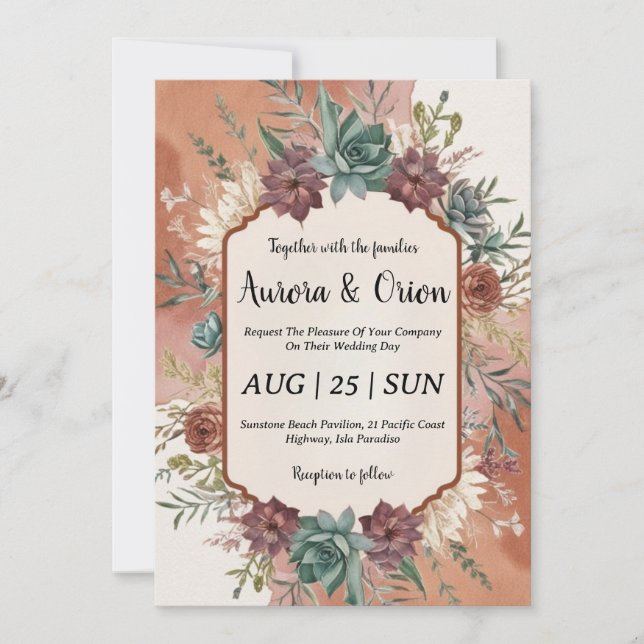 invitaciones de bodas del salvaje oeste de boho (Anverso)