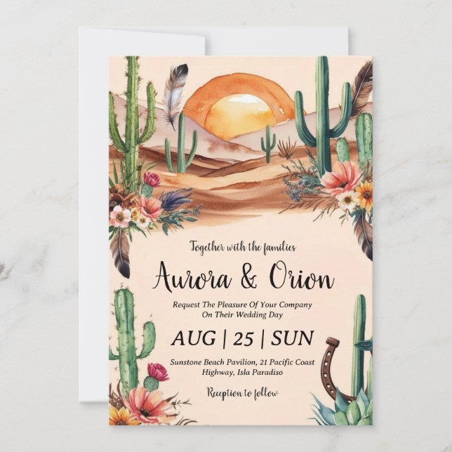 invitaciones de bodas del salvaje oeste de boho (Anverso)