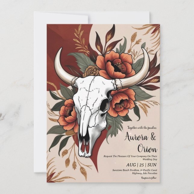 invitaciones de bodas del salvaje oeste de boho (Anverso)