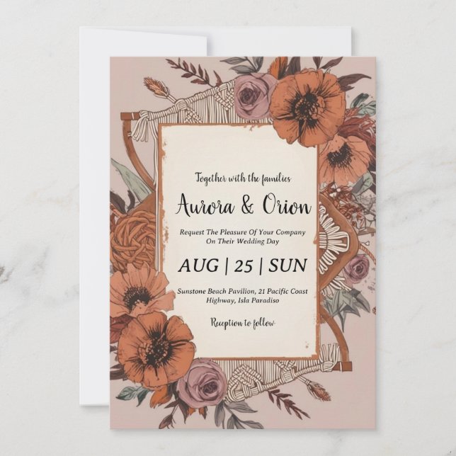invitaciones de bodas del salvaje oeste de boho (Anverso)