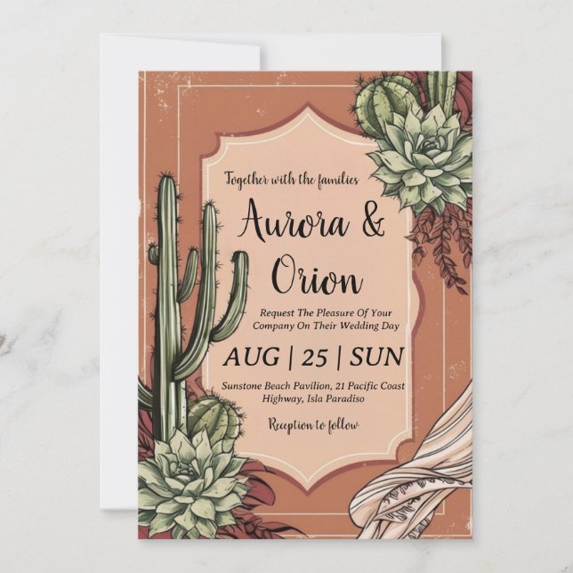 invitaciones de bodas del salvaje oeste de boho (Anverso)