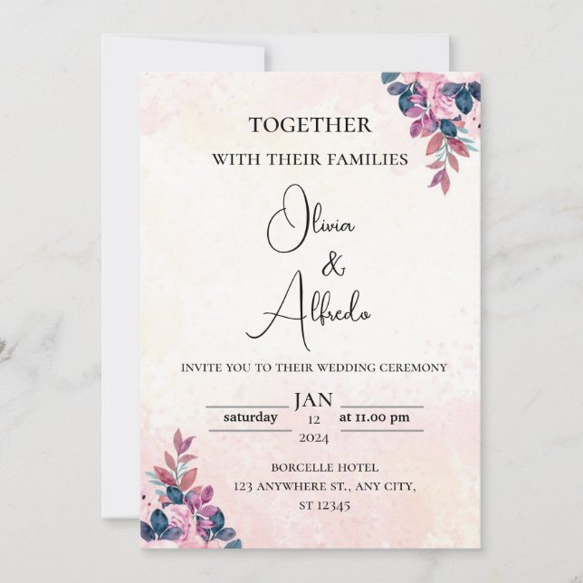 Invitaciones de bodas elegantes (Anverso)