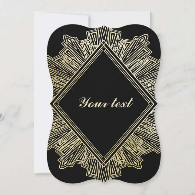 Invitaciones de bodas elegantes de oro negro Art D (Anverso)