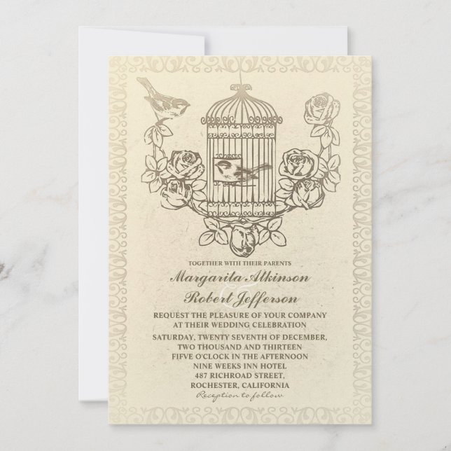 invitaciones de bodas en jaula de aves amorosas vi (Anverso)