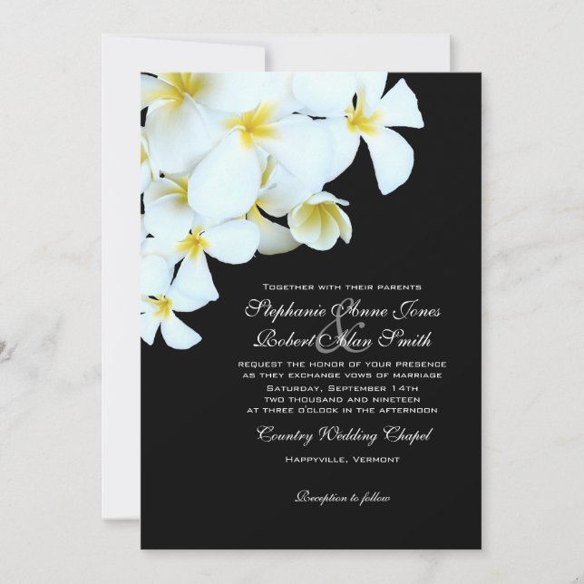 Invitaciones de bodas en la playa de Plumeria blan (Anverso)