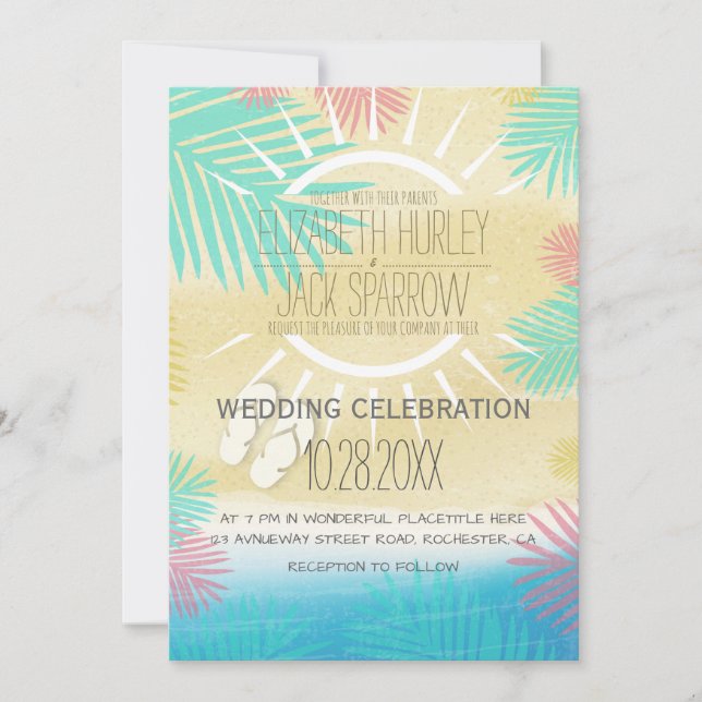 Invitaciones de bodas en la playa de verano (Anverso)