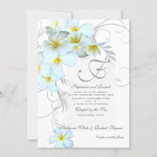 Invitaciones de bodas en monograma de plumeria tro