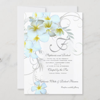 Invitaciones de bodas en monograma de plumeria tro