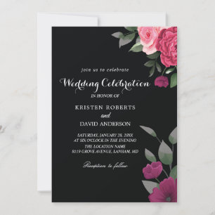 invitaciones de bodas en rosa y negro caliente
