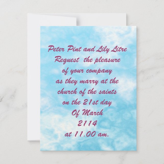 Invitaciones de bodas en Sky Cloud. (Anverso)