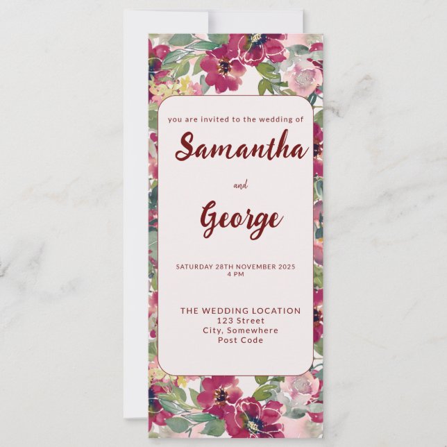 Invitaciones de bodas florales bohemias personaliz (Anverso)