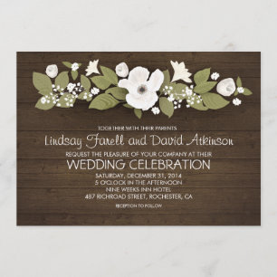 invitaciones de bodas florales de madera rústica