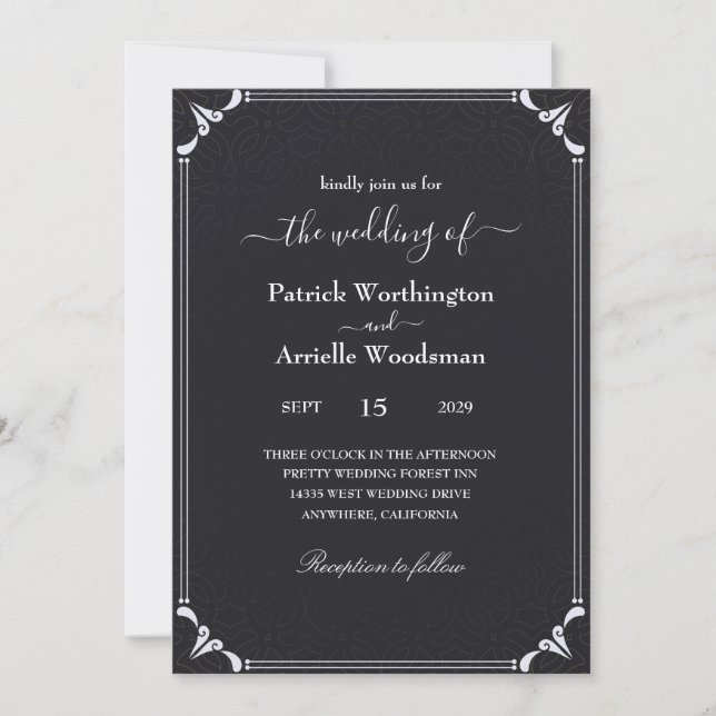 Invitaciones de bodas góticas negras (Anverso)