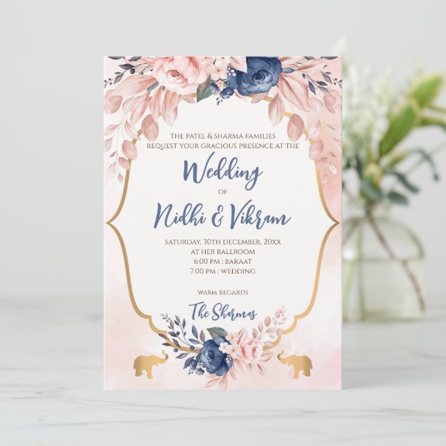 Invitaciones de bodas indias y tarjetas de bodas h (Anverso de pie)