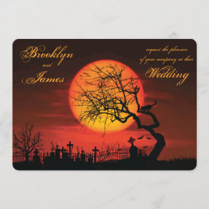 Invitaciones de bodas redondas de Halloween de noc