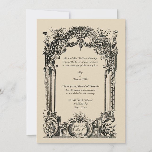 Invitaciones de bodas rococó del barroco francés v (Anverso)