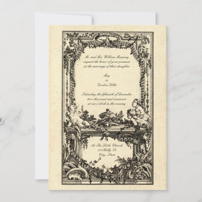 Invitaciones de bodas rococó del barroco francés v (Anverso)