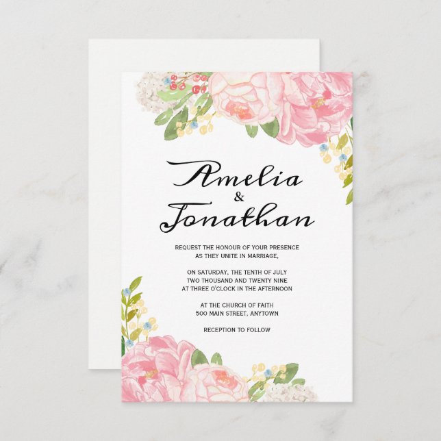 Invitaciones de bodas románticas e hidránicas (Anverso / Reverso)