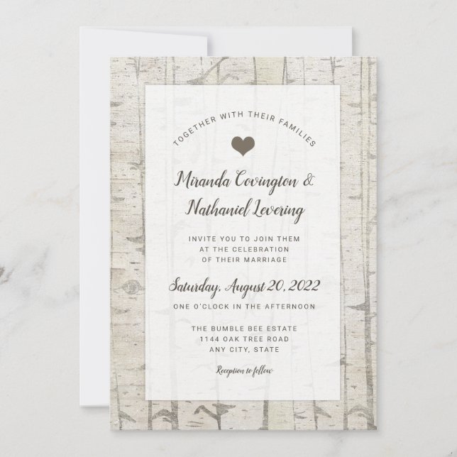 Invitaciones de bodas rusticas a Birch (Anverso)