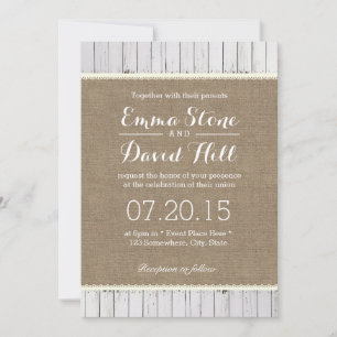 Invitaciones de bodas rusticas a Burlap & Wood Str