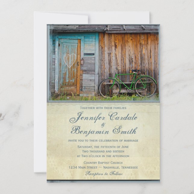 Invitaciones de bodas rústicas para bicicletas de  (Anverso)