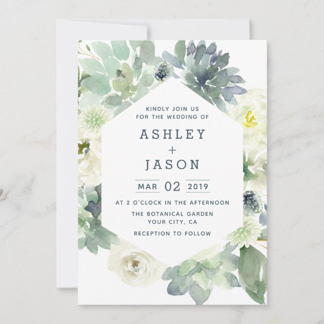 Invitaciones de Bodas Suculentas Florales Geométri (Anverso)