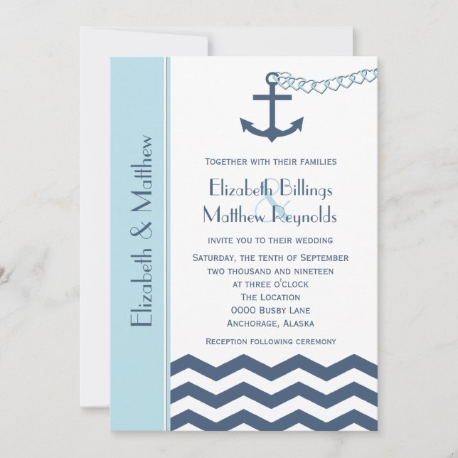 Invitaciones de bodas temáticas náuticas Azul (Anverso)