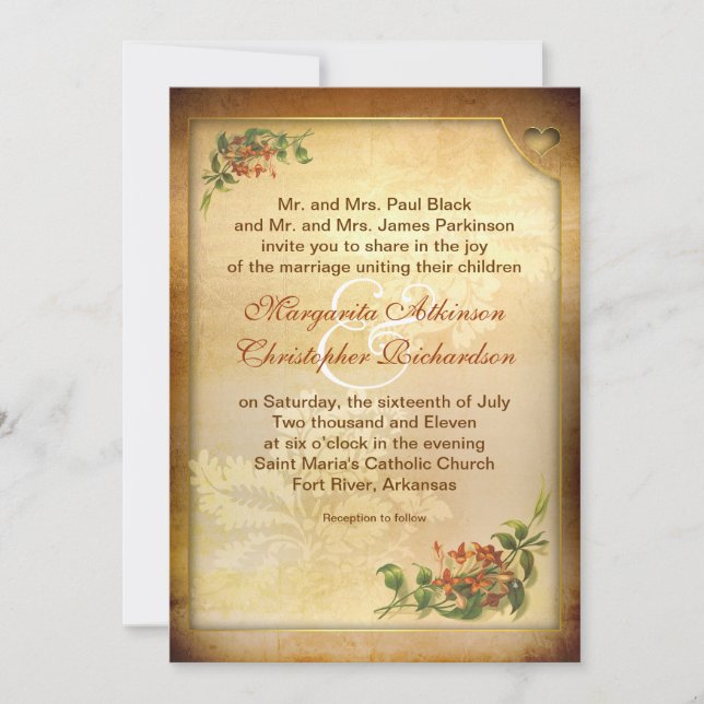 invitaciones de bodas victorianas vintage marrón e (Anverso)