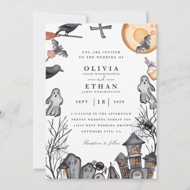 invitaciones de bodas vintage de halloween (Anverso)