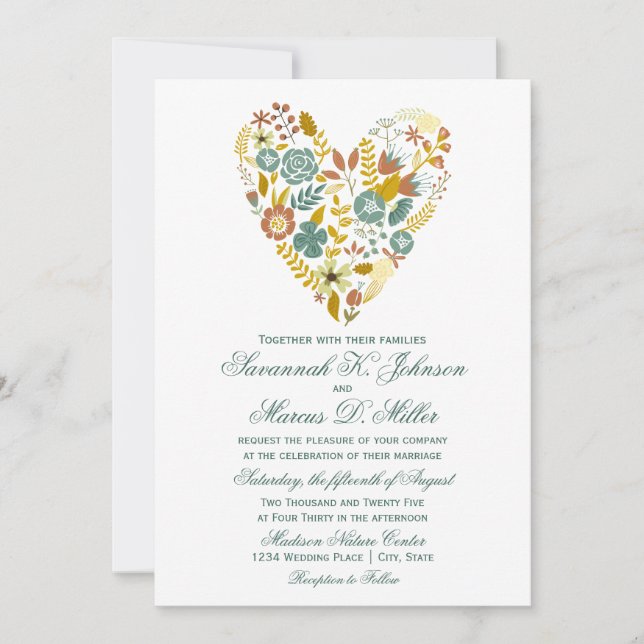 Invitaciones de Boho Floral Heart Fall Wedting (Anverso)