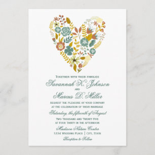 Invitaciones de Boho Floral Heart Fall Wedting
