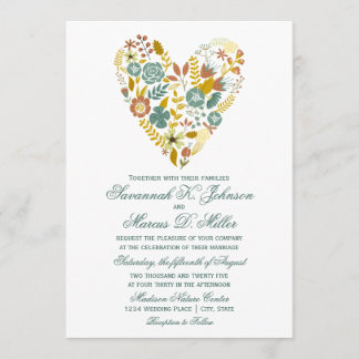 Invitaciones de Boho Floral Heart Fall Wedting