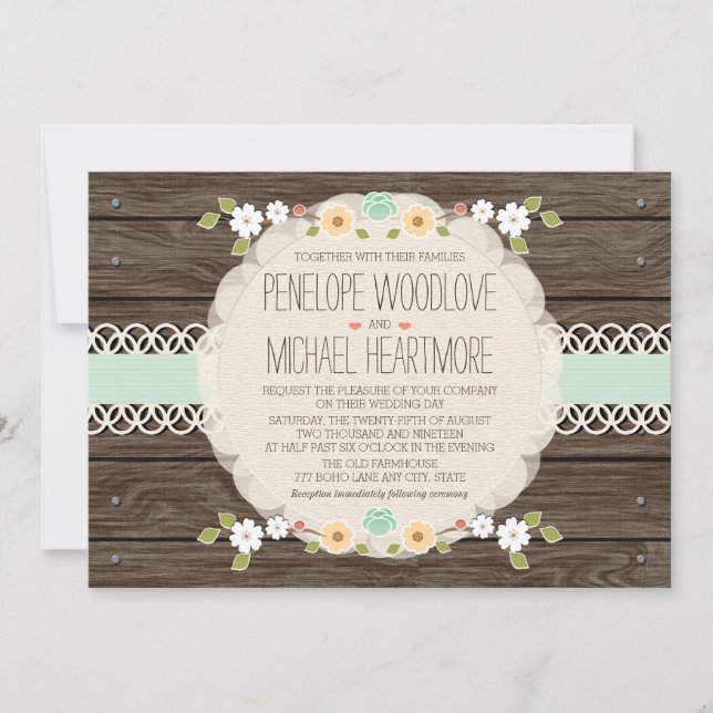 INVITACIONES DE BOHO FLORAL RÚSTICO (Anverso)
