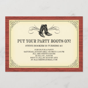 Invitaciones de Botas de Fiesta Old Western