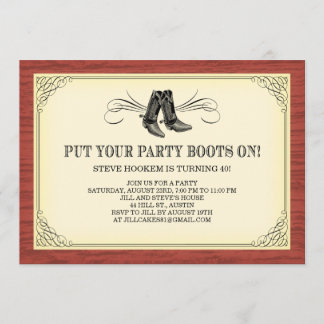 Invitaciones de Botas de Fiesta Old Western