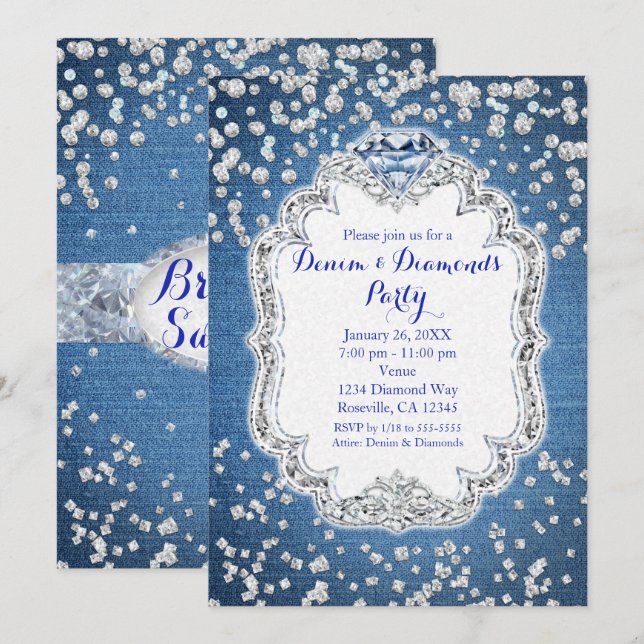 Invitaciones de Brillo Disperso con Glamour de Mez (Anverso / Reverso)