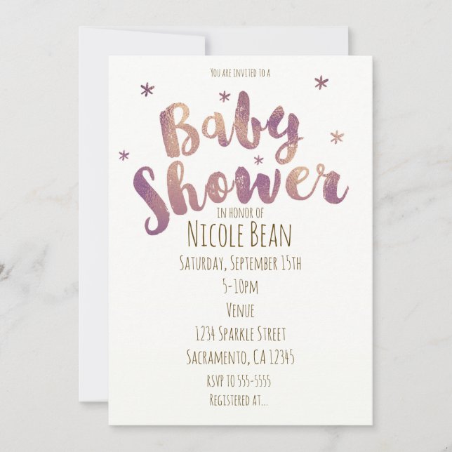 Invitaciones de Bronce Dorado Falso para Baby Show (Anverso)