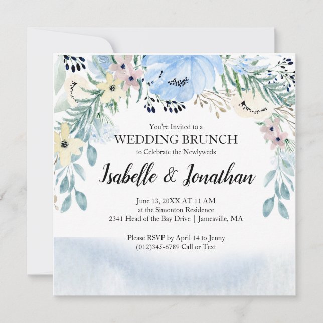 Invitaciones de brunch Boda azul moderno y moderno (Anverso)