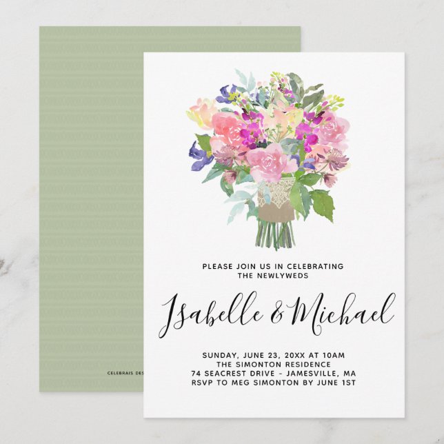 Invitaciones de brunch Boda de Floral Bouquet Post (Anverso / Reverso)