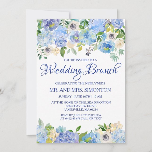 Invitaciones de brunch Boda Floral Azul Floral (Anverso)
