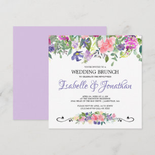 Invitaciones de brunch Boda floral morado y rosado