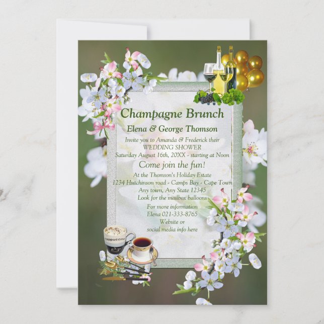 Invitaciones de brunch con flores de cereza (Anverso)