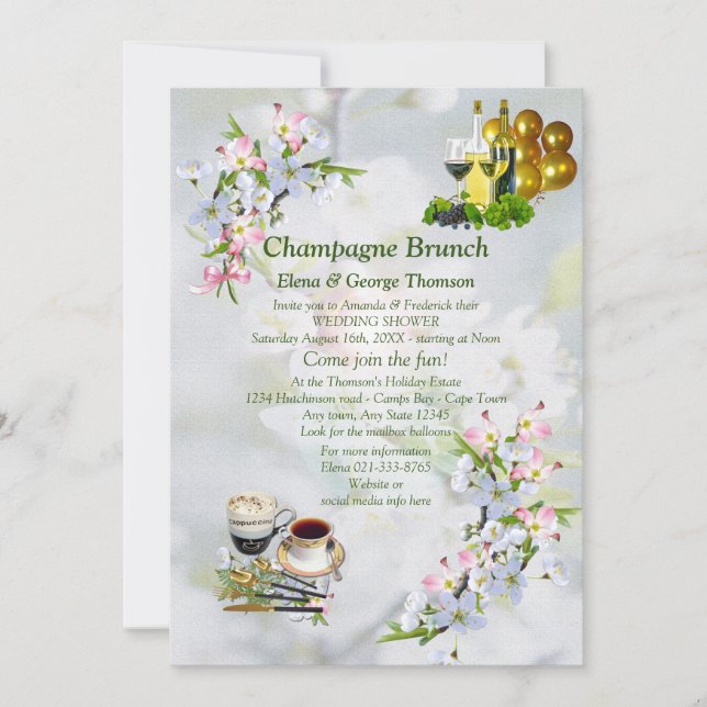 Invitaciones de brunch con flores de cereza (Anverso)