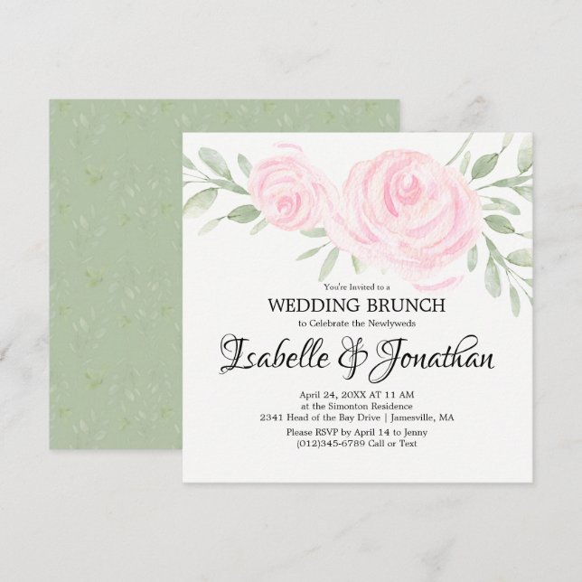 Invitaciones de brunch de Rosa de Rubor rosa (Anverso / Reverso)