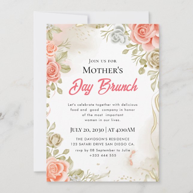 Invitaciones de Brunch del Día de la Madre con Acu (Anverso)