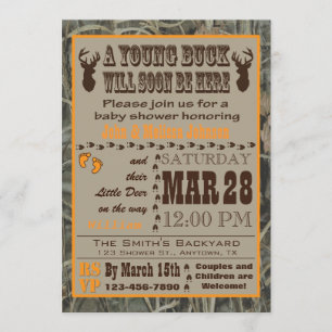 Invitaciones de búsqueda anaranjadas de Camo Baby