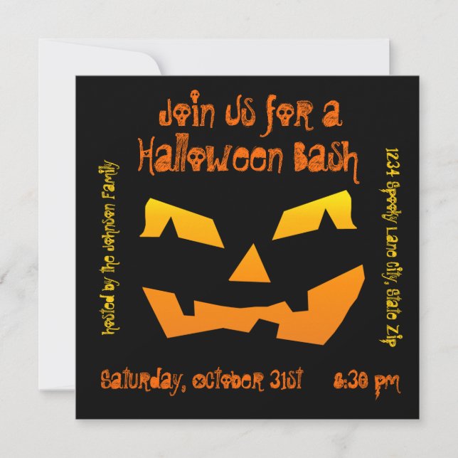 Invitaciones de calabaza de la fiesta de Halloween (Anverso)