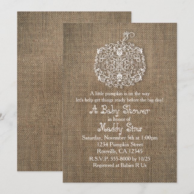 Invitaciones de calabaza y borrega de filigrí en o (Anverso / Reverso)