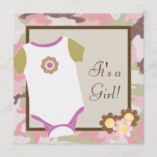 Invitaciones de Camuflaje Rosa para Baby Shower de