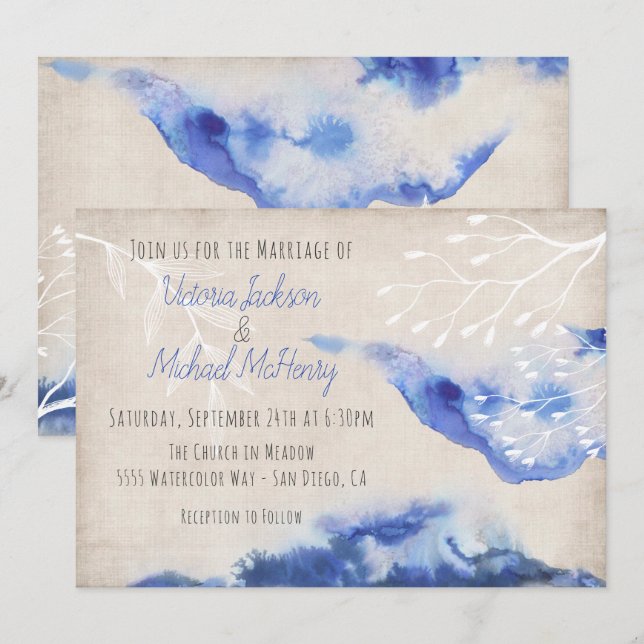 Invitaciones de casamiento azul de naranja azul (Anverso / Reverso)